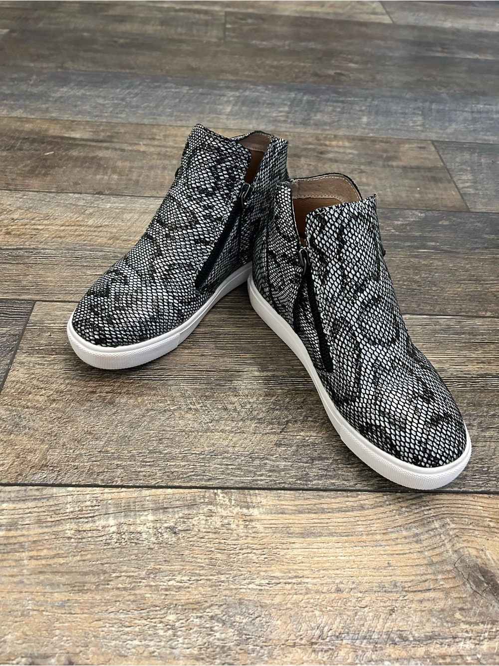Snake Print Slip-On Sneakers in Black & White